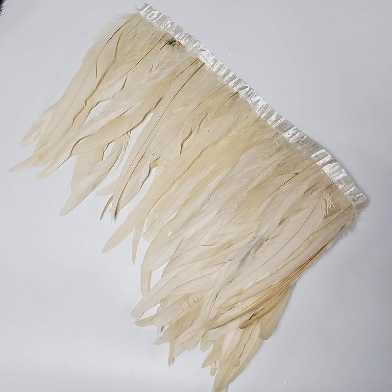 HAPPY FEATHER 2 Yards 10-12" Rooster Hackle Feather Fringe Trim, Sewing Craft Feather for DIY Decorations-Off White - Image 4